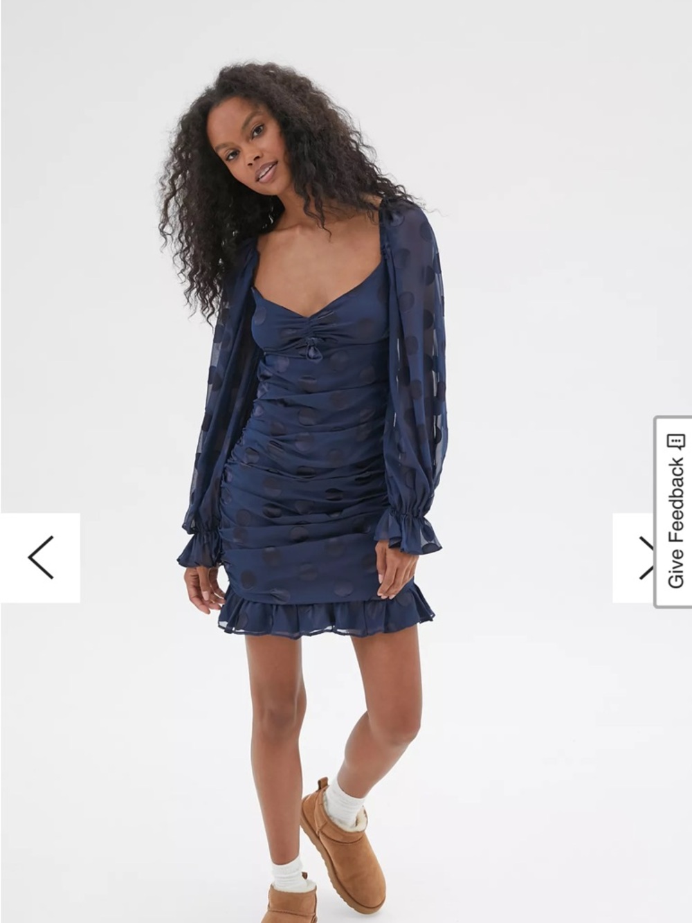 NWOT For Love & Lemons Midnight Lula Ruched Mini Dress Polka Dot Jacquard & Open - Picture 5 of 6